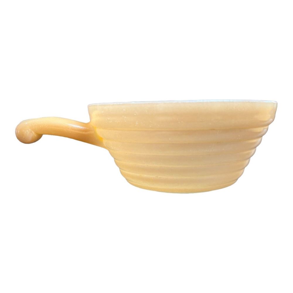 Fire King Peach Lusterware Handled Anchor Hocking Soup Bowls (4) Milk Glass - Picture 3 of 7